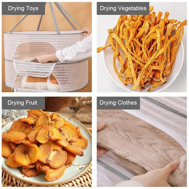 3-х уровневая портативная сетчатая подвесная сушилка для одежды, сложенная подставка для трав для бутонов, фруктов, гидропоники, цветов, овощей, рыбы, одежды, куклы