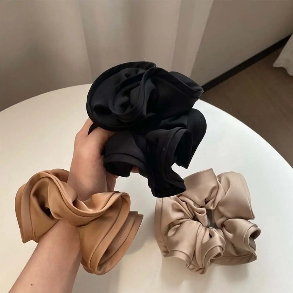 Luxury Vintage Soild Color Retro Fairy Temperament Ruffles Satin Scrunchies Female Hair Rope Korean Style Hair Band Hair Ring