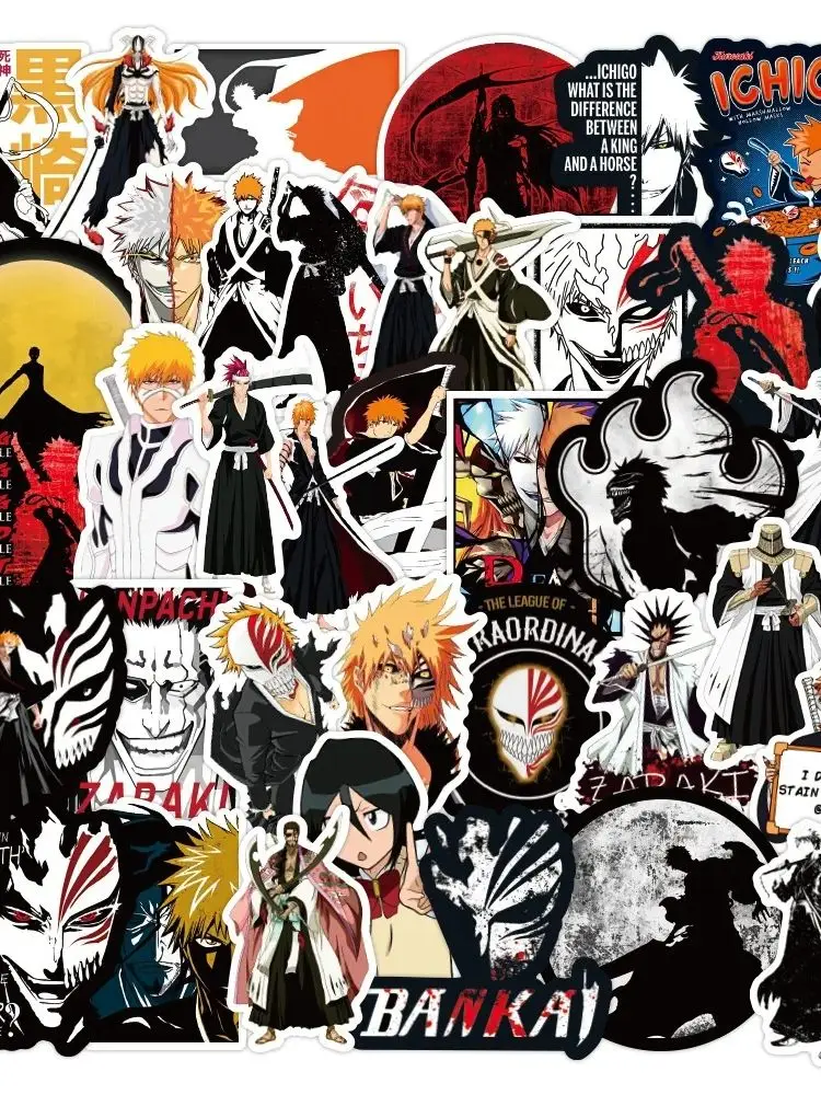 50 pièces Kurosaki Ichigo blanchiment dessin animé autocollants filles Rukia Inoue autocollant voiture ordinateur portable Skateboard téléphone Kenpachi Anime décalcomanie