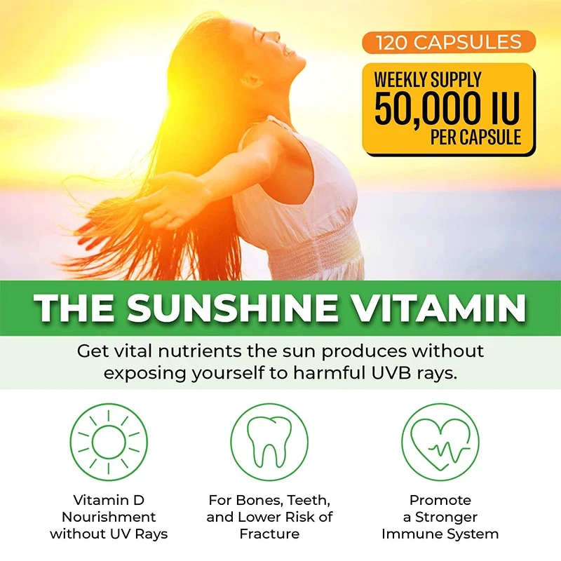 Vitamin D3 50,000 Iu Weekly Supplement - 120 Vegetable Capsules - Strong And Teeth, Immunity, Muscle , Vitamin D