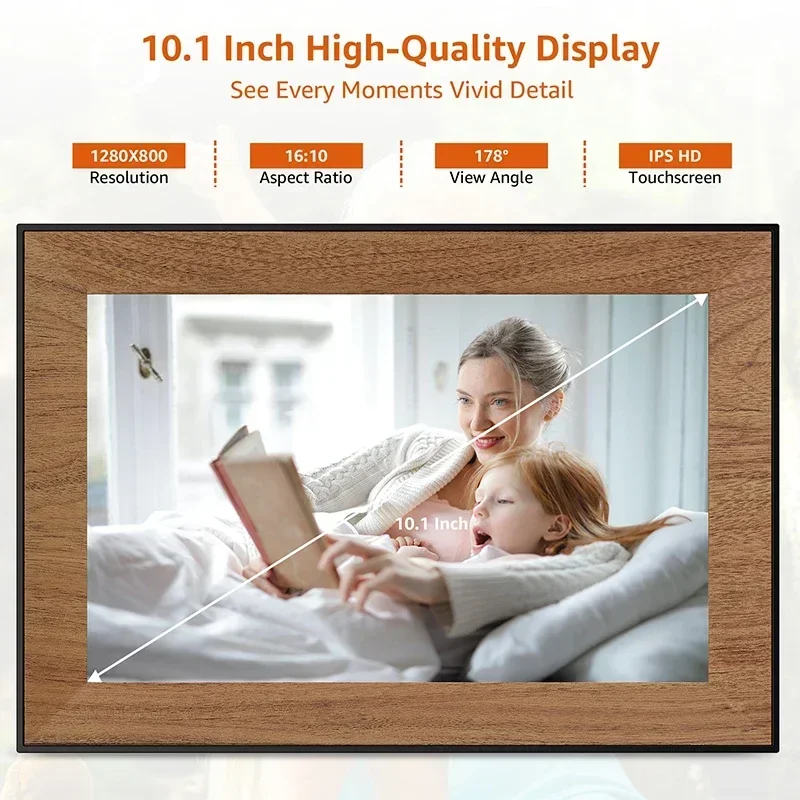 Frameo Smart Digital Photo Frame WiFi 10.1Inch Wooden Frame HD IPS Touch Screen Digital Picture Frame 32GB For Halloween Gift - Image 5