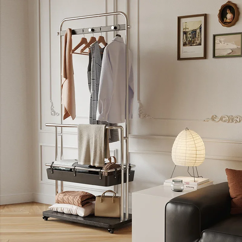 Coat rack with full-length mirror integrated bedroom floor-to-ceiling hanger light luxury stainless steel clothes storage mediev