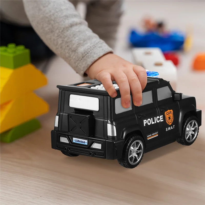 بصمة الإصبع الرقمية Piggy Bank سيارة الشرطة للأطفال كلمة المرور Piggy Bank Money Box مع كلمة المرور لخزانة ألغاز الأطفال