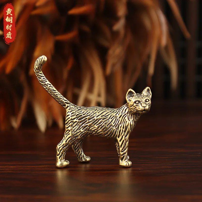 Copper figurine, a fun creative long-tailed cat, perfect for desktop decoration, creating a miniature landscape, and add