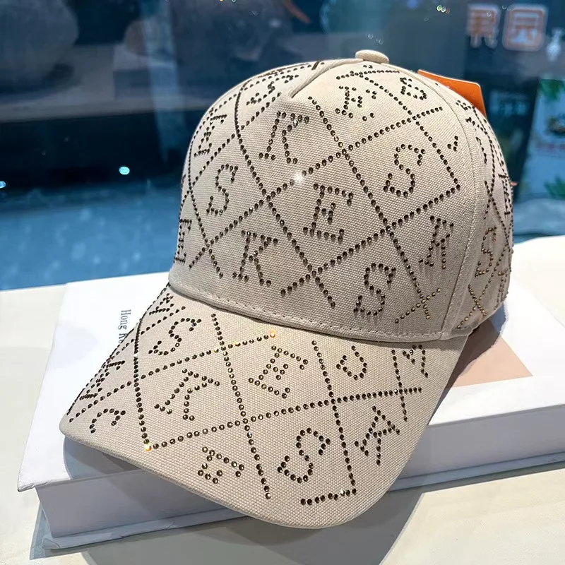 Women's Rhinestone-Letter Baseball Cap — Trendy Sun Protection & Shade Hat, Stylish, Versatile, and Elegant Peaked Cap
