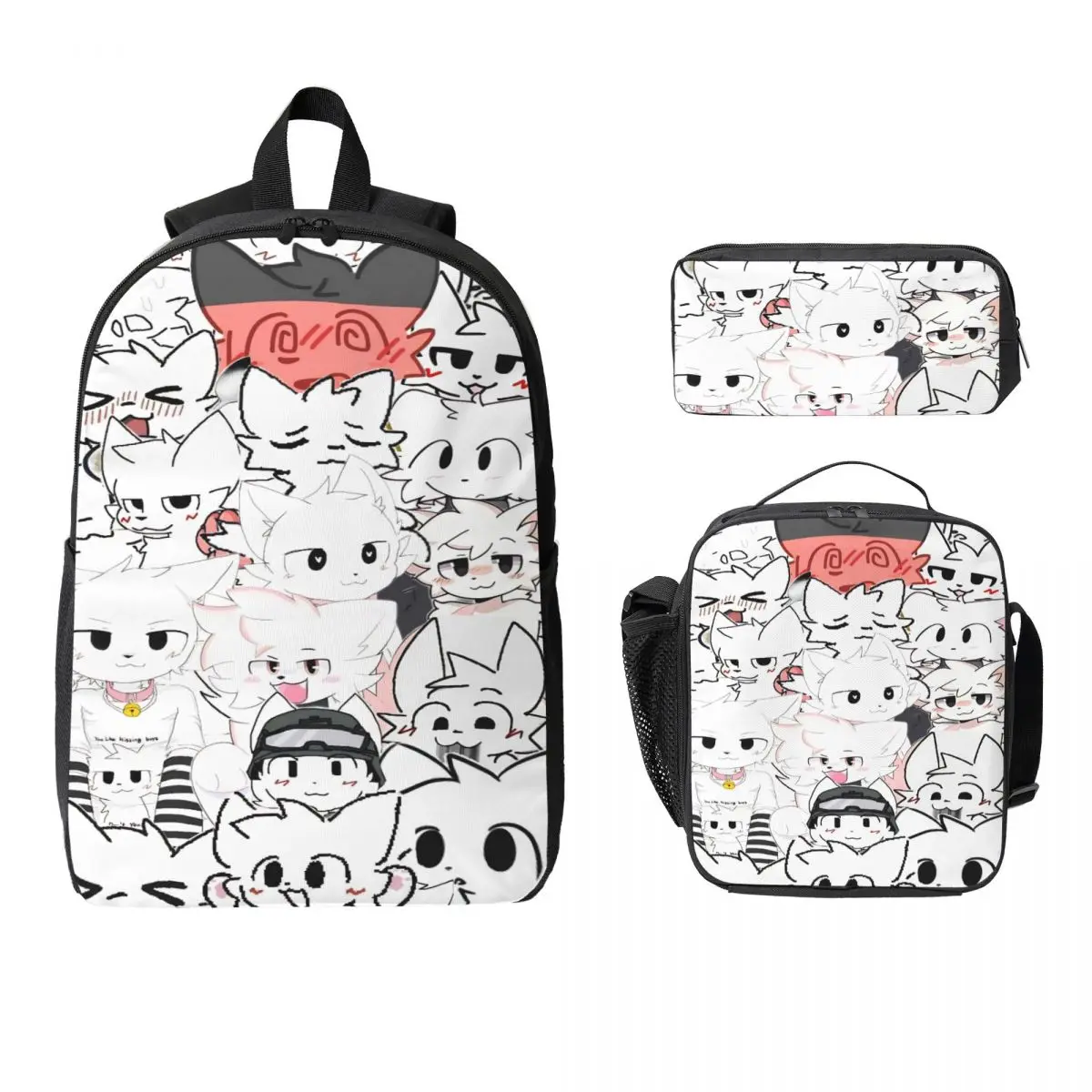 3Pcs Boykisser Cat Backpack Set for Children Pencil Boxes Bookbag Sets with Lunch Box For Primary School Students Knapsack
