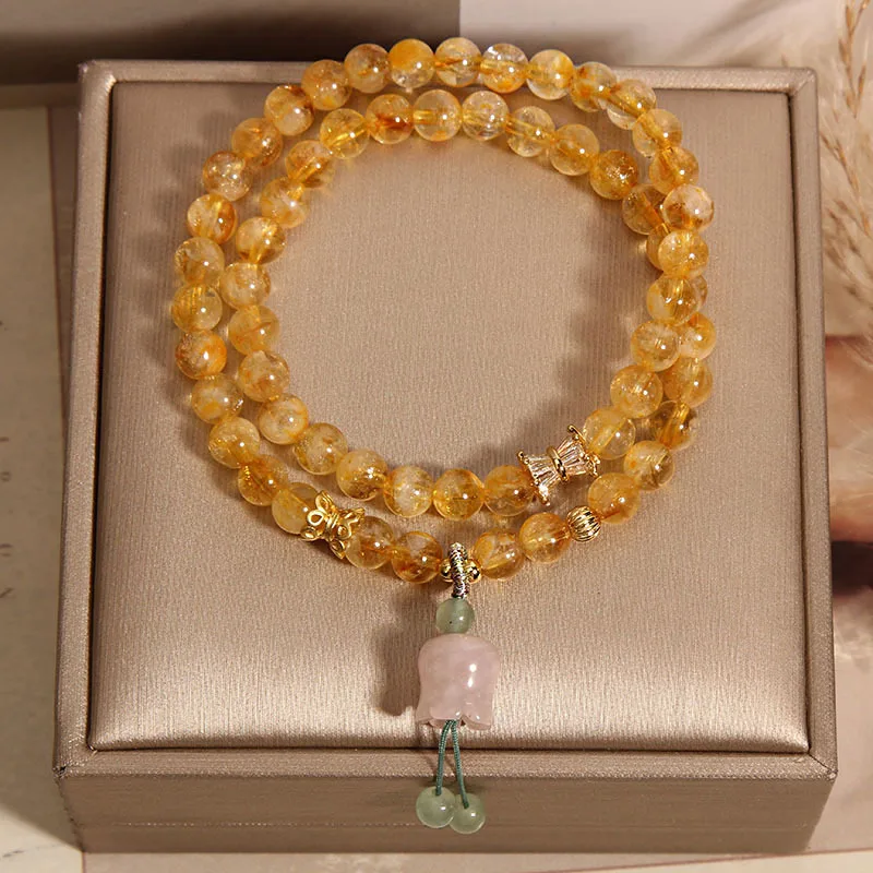 Alluring Golden Energy Crystal Beaded Bracelet Citrine Empowering Energy and Fortune Healing Energy Bracelets with Good Luck