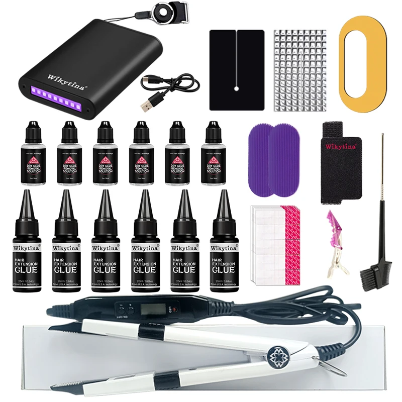 Professional Hair Extensions Kit Salon with UV Light Glue and V Light Tools for Effortless and Long Lasting Extensions