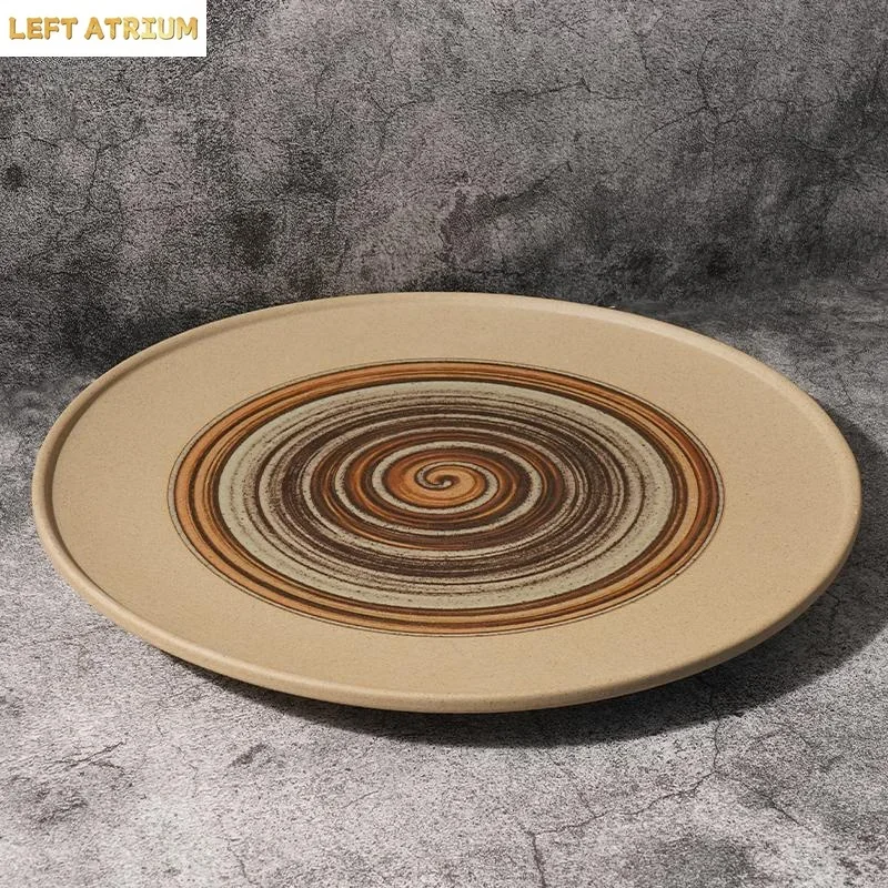 Relief Textured Ceramic Flat Plate Solid Color Dessert Cake Plate Steak Plate Pasta Plates Molecular Cooking Creative Tableware