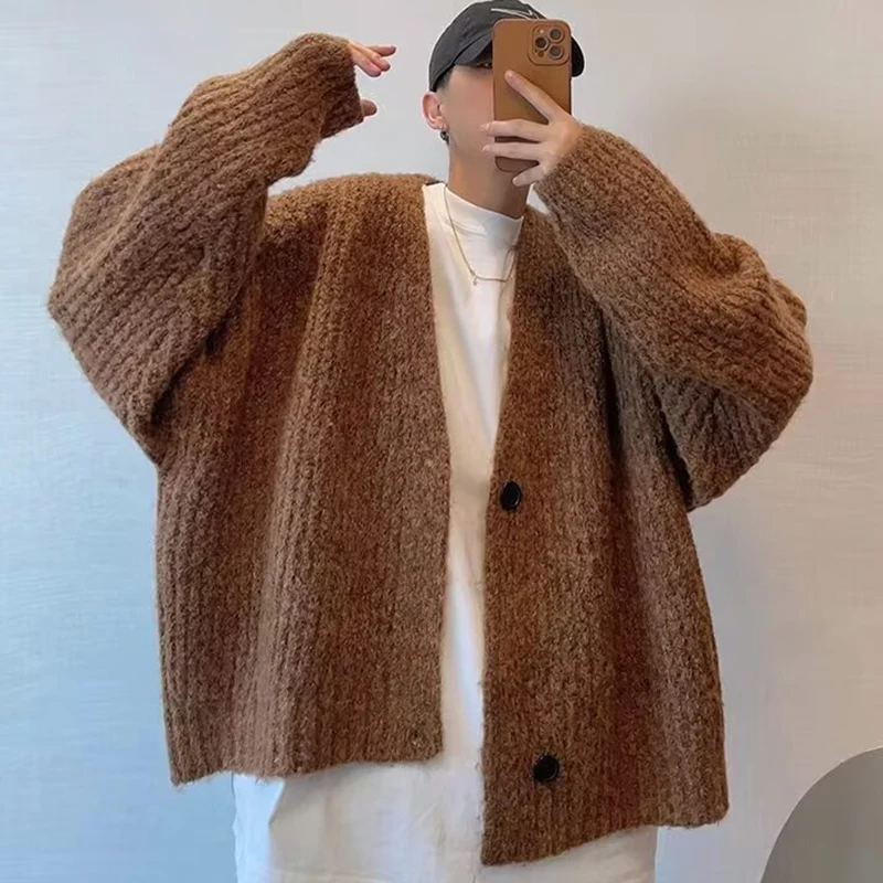 Herbst Winter männer Einfarbig Strickjacke Pullover Strickwaren Koreanische Taste Strickjacke Männlichen Vintage Pullover Hip-Hop Streetwear – Detail 11