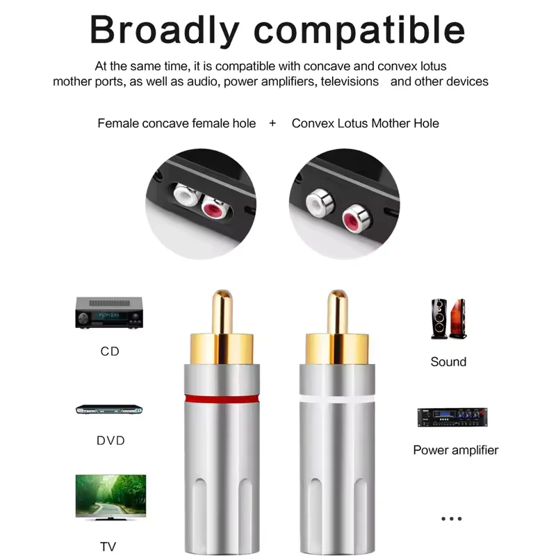 RCA Plug Connector Pure Copper Gold Plating DIY Audio Cables Male Speaker Terminal Acoustics Connectors Hifi 6MM Wire ID