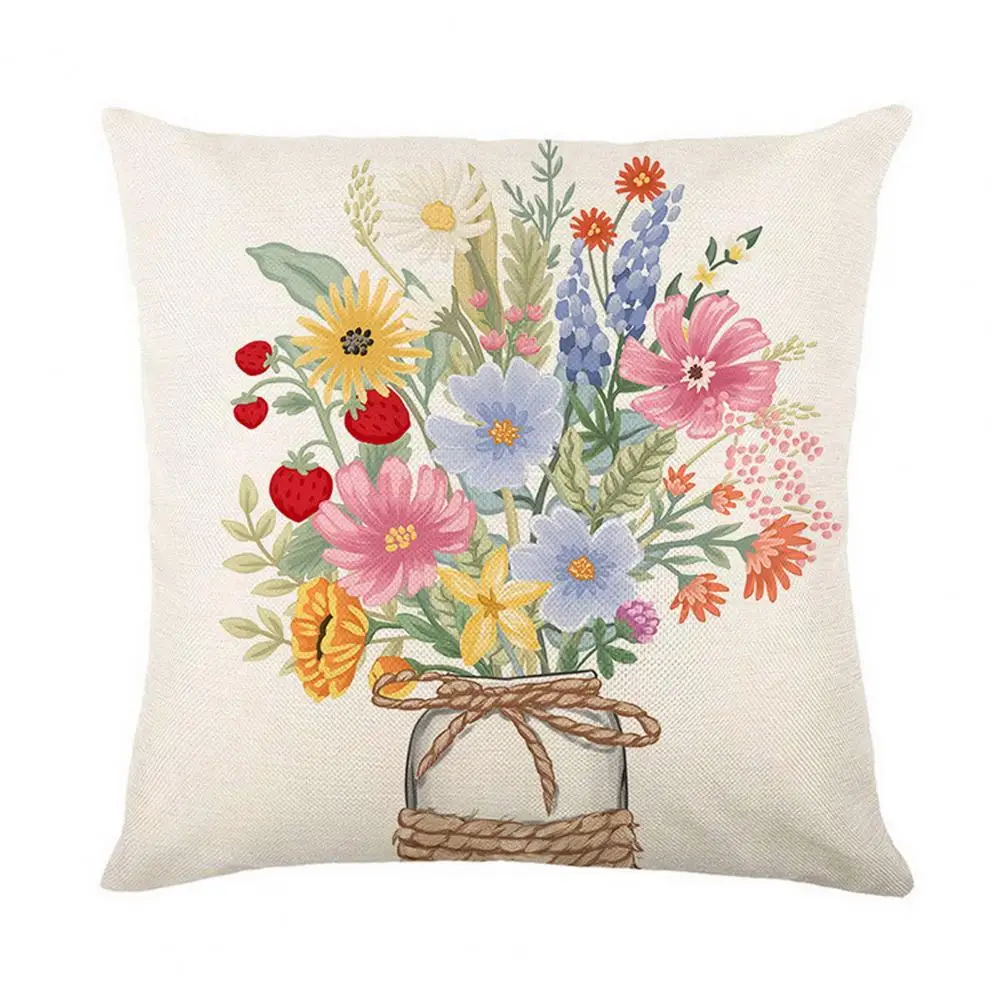 Spring Pillowcase Spring Series Printed Linen Pillowcase with Hidden Zipper for Room Sofa Decor Fade-resistant Cushion for Home