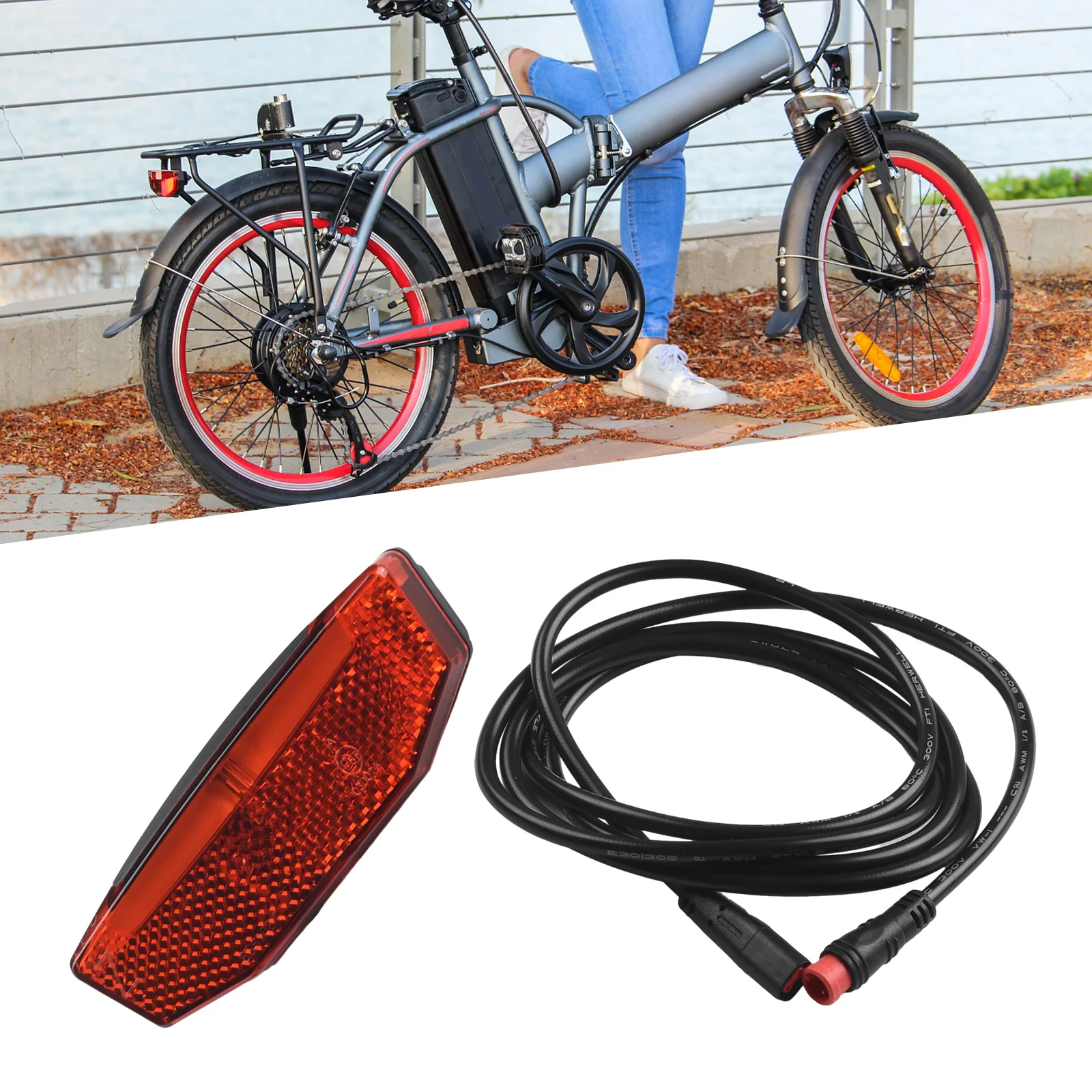 

Premium 24-48V E-Bike Rear Light 7-LED ABS Taillight With 120cm Cable Waterproof/SM Connector Electric Bike Accessories