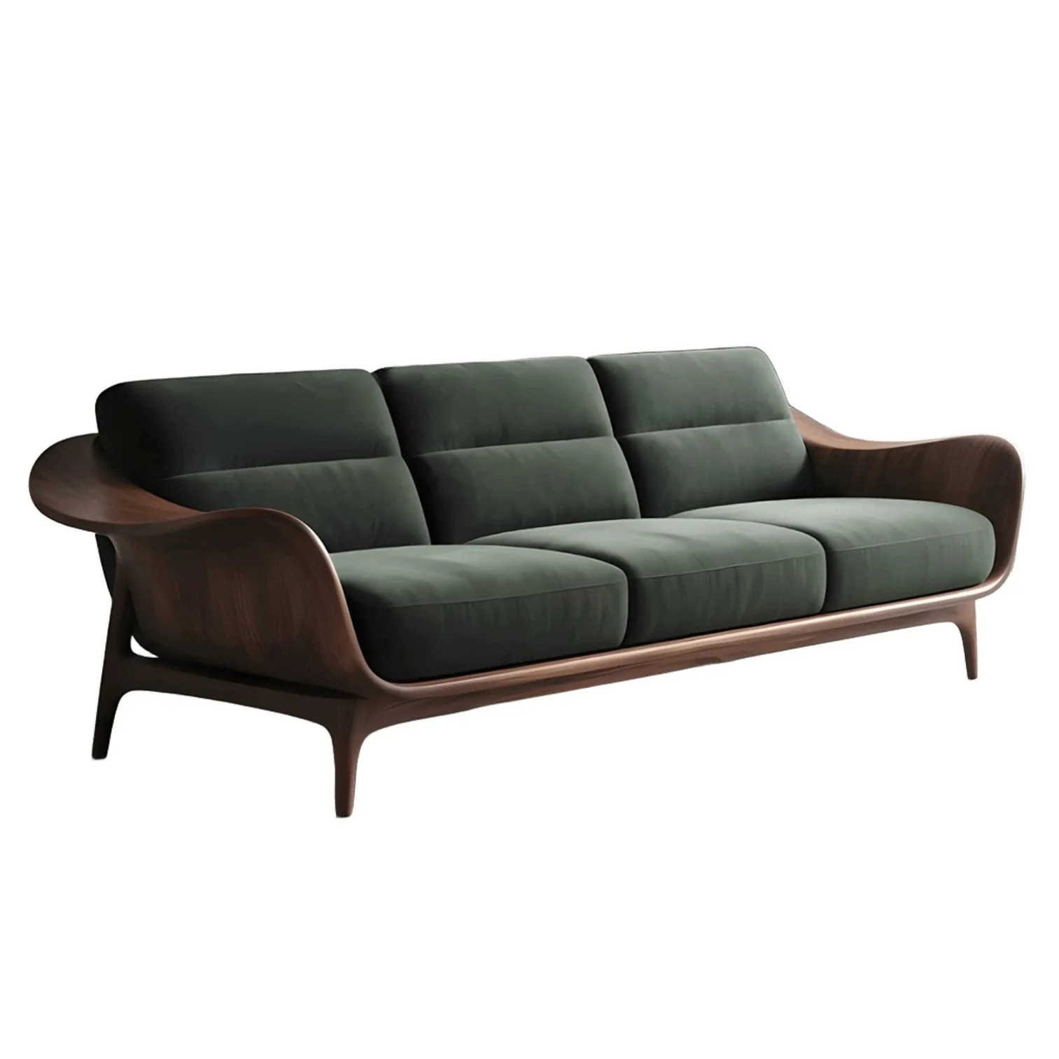 Neues chinesisch inspiriertes Sofa aus nordamerikanischem schwarzem Walnussholz, italienisches minimalistisches gerades Dreisitzer-Sofa aus Massivholz, chinesische Antikoptik.
