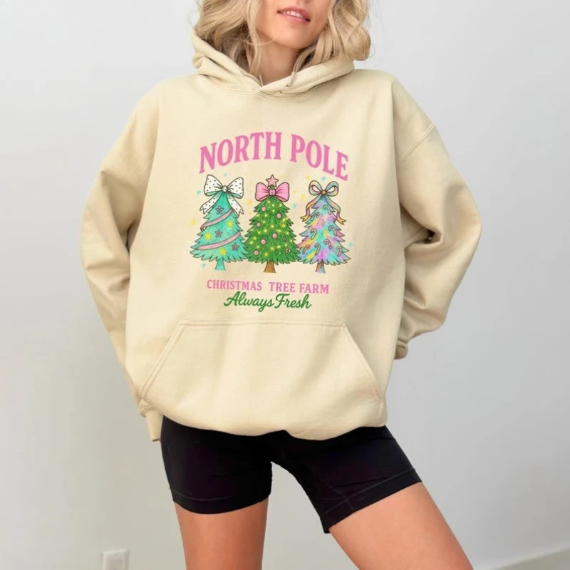 

Северный полюс, рождественская елка, ферма, толстовки, праздничная праздничная толстовка с капюшоном, милый рождественский пуловер с графическим рисунком, уютный зимний наряд, подарок