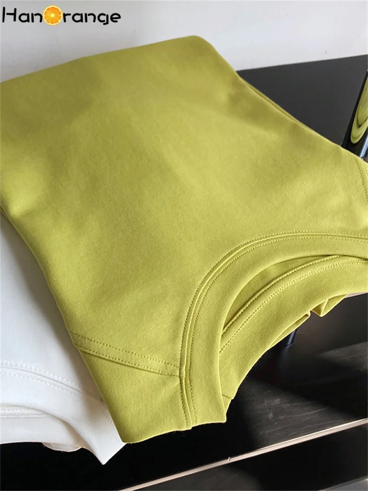 HanOrange 2024 Einfarbig Oansatz Langarm Sweatshirt Frauen Dünne Herbst Faul Lose Bodenbildung Top Avocado Grün/Weiß/grau