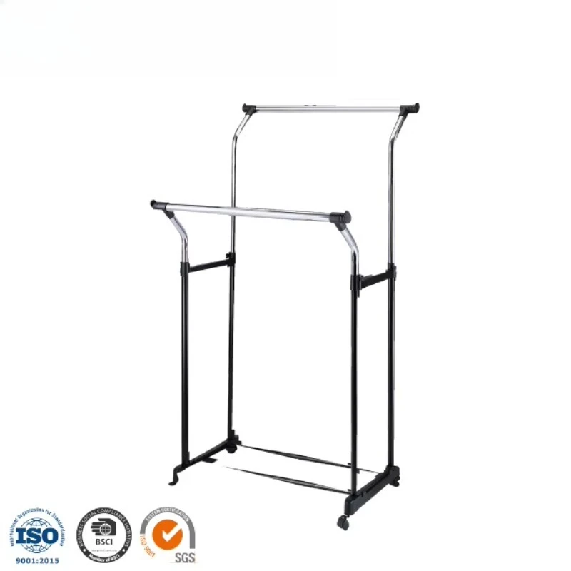 Modern Steel Double-bar Hanger with Storage Rack and Wheels for Bedroom and Living Room Furniture view 3
