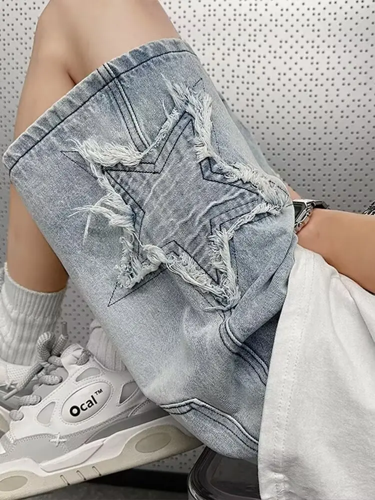 

Washed Vintage Men's Denim Shorts Loose High Street Five-Point Trendy Brand Spring Summer Casual mid Waist Five-Quarter Length