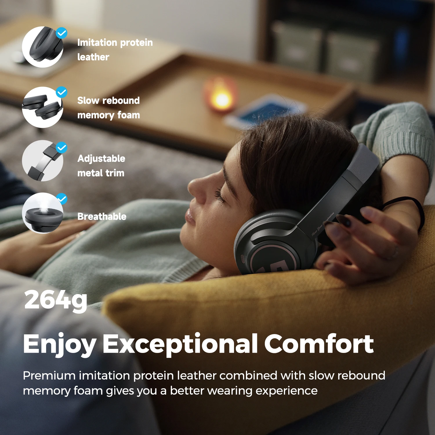 SoundPEATS Space Headphones Bluetooth 5,3 Auriculares inalámbricos híbridos con cancelación activa de ruido, reproducción de 123 horas, micrófono, conexión multipunto - imagen 5