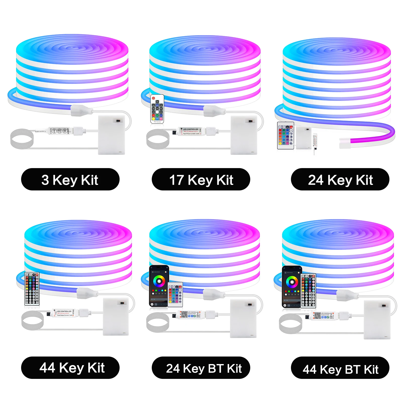 DC5V Battery Powed RGB Neon LED Strip Waterproof 1M 2M 3M 50CM Flexible Ribbon Tape With 17/24/44key Bluetooth Remote Home Decor