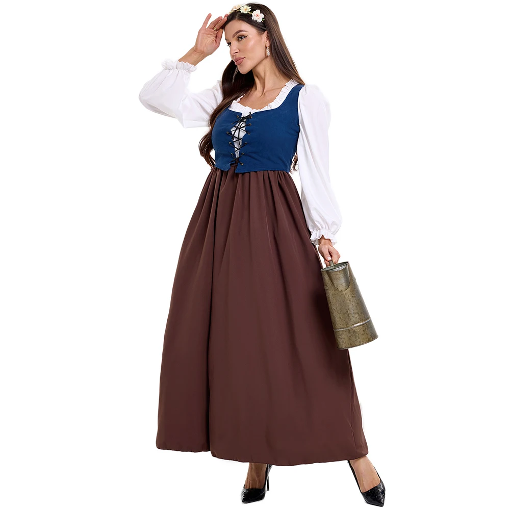 

Renaissance Retro 1860s Tavern Maid Cosplay Strap Waist Dress Women's Medieval Cosplay Costume Halloween Party Victorian Dresses