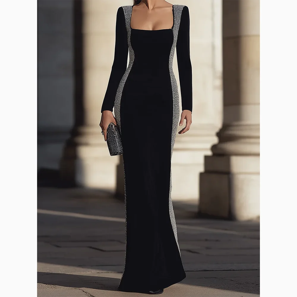 

Роскошные вечерние платья с квадратным вырезом и длинными рукавами по индивидуальному заказу, элегантные вечерние платья для выпускного вечера, прямое платье для выпускного вечера длиной до пола