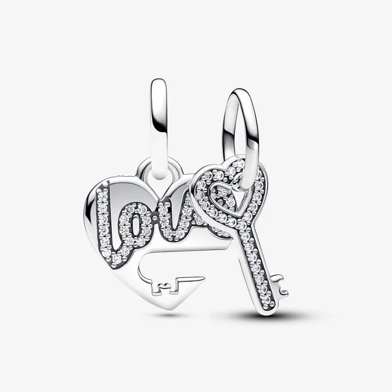 

925 Sterling Silver Splittable Heart & Key Dangle Charm beads Fits Original Pandora bracelets Jewelry Making 2024