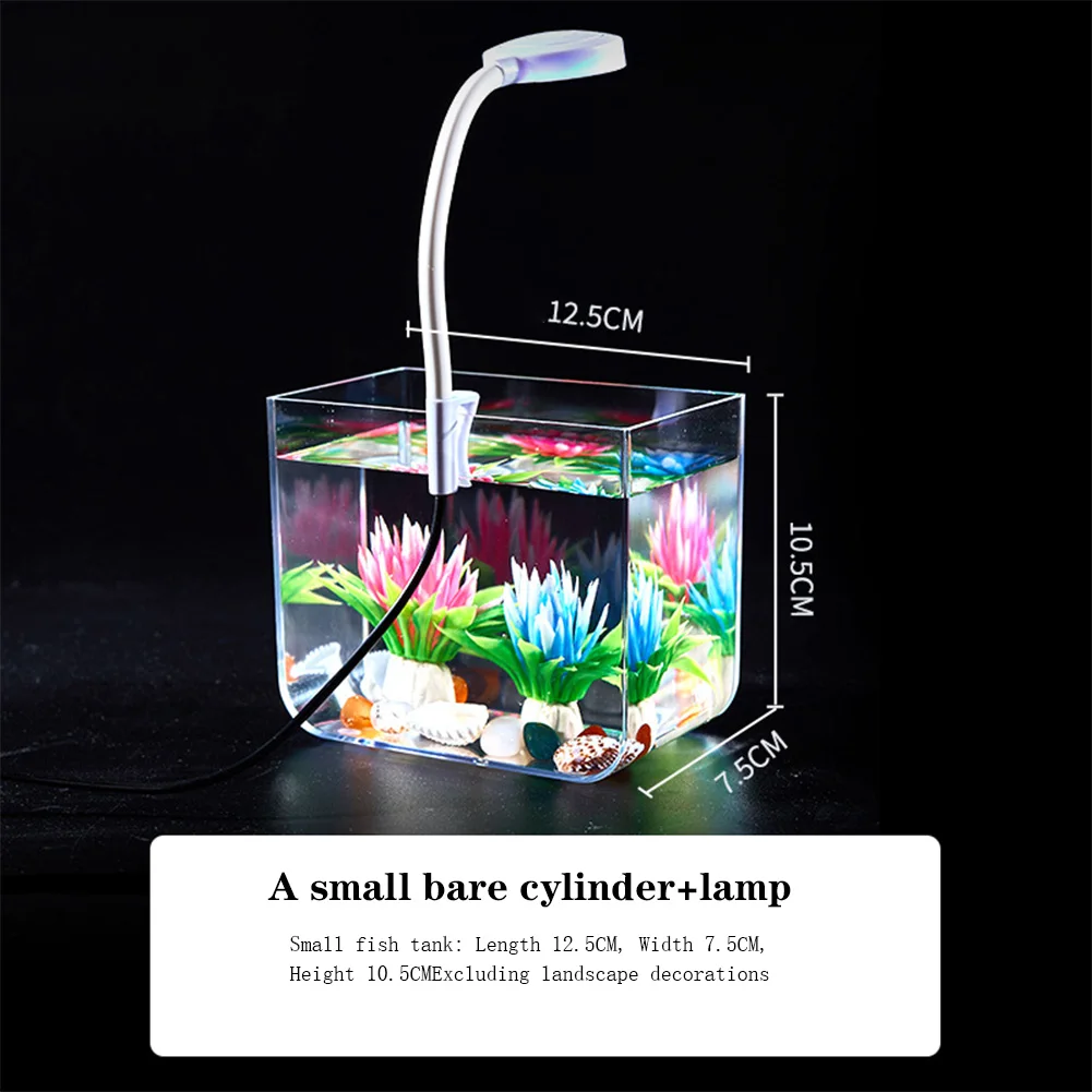 Small Fish Tank Aquarium With Clamp Light Wall Mounted Filter Anti Slip Base Starter Kits Square Pet Living Room Office Decor