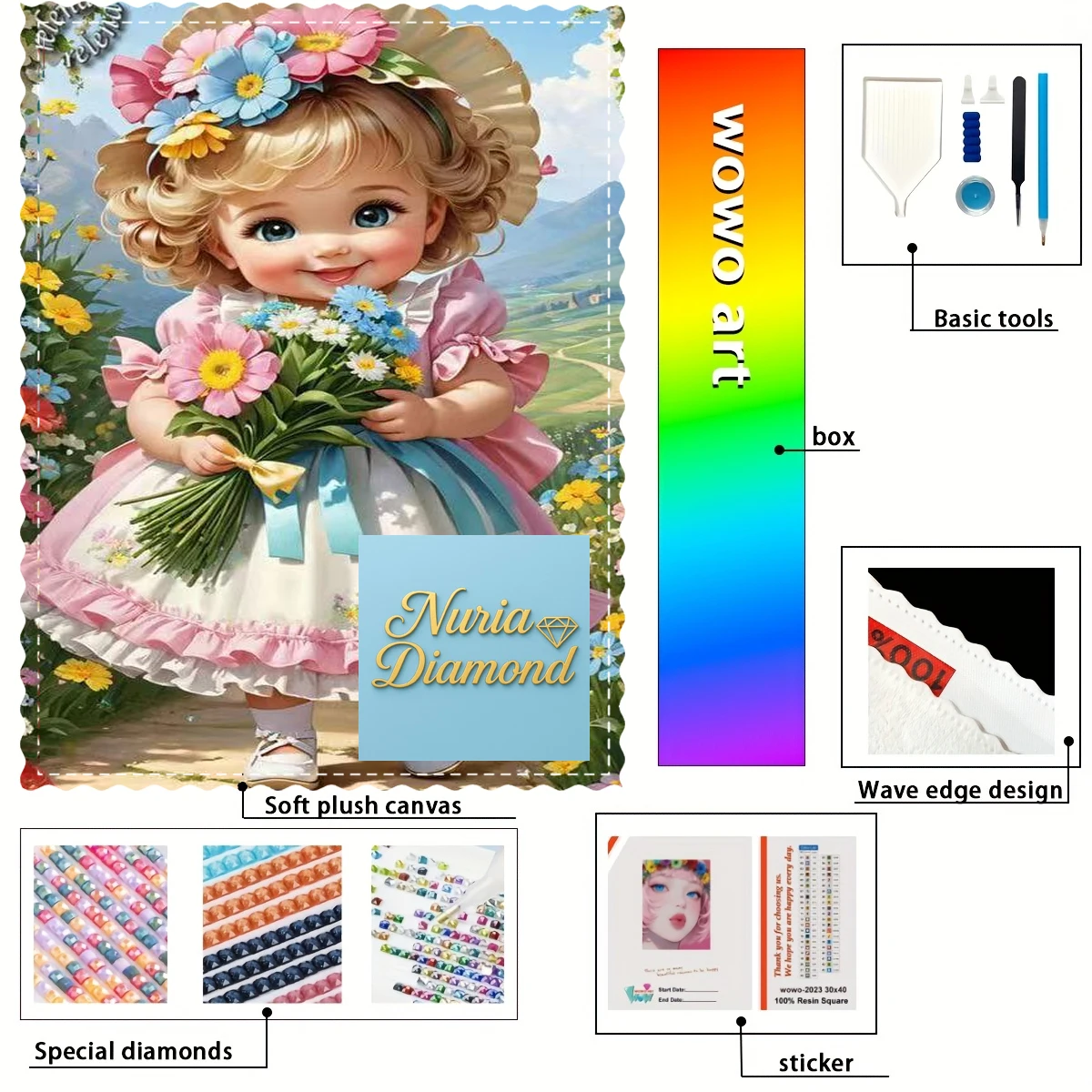 

【Nuria Diamond Art】cute girl 100% resin FD+ab+xc Diamond Stamping Kit Perfect Masterpiece worth Buying