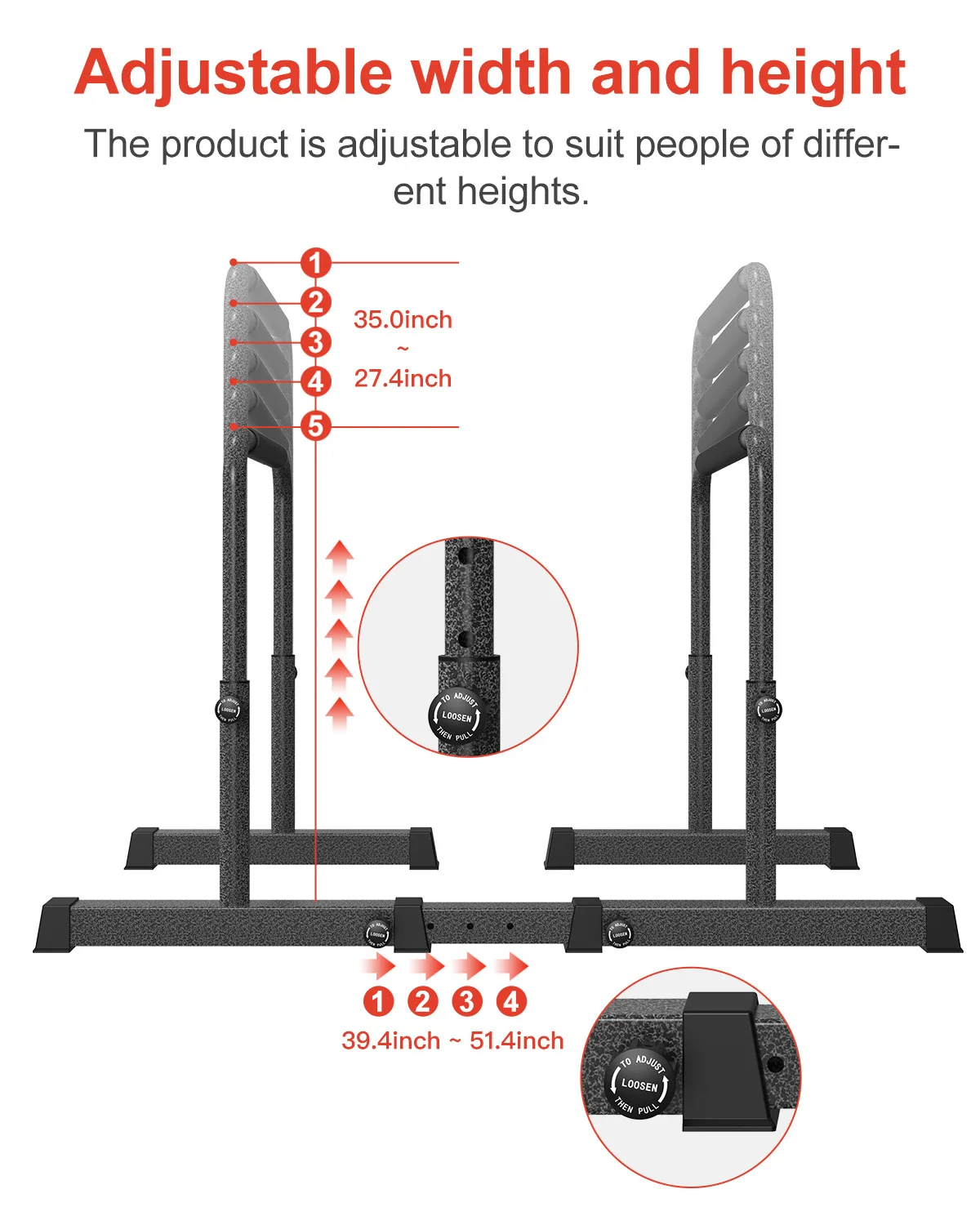 Adjustable Gym Horizontal Indoor Fitness Equipment Adjustable High Parallettes, Calisthenics, Dip Bar Gymnastics bar