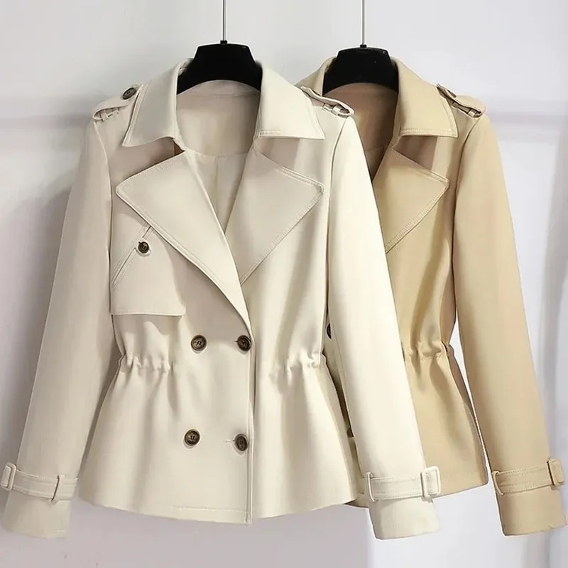 

Khaki Short Trench Coat Drawstring Female Spring Autumn Senior Sense Casual Suit Jacket Office Womens Wear Outerwear With Lining