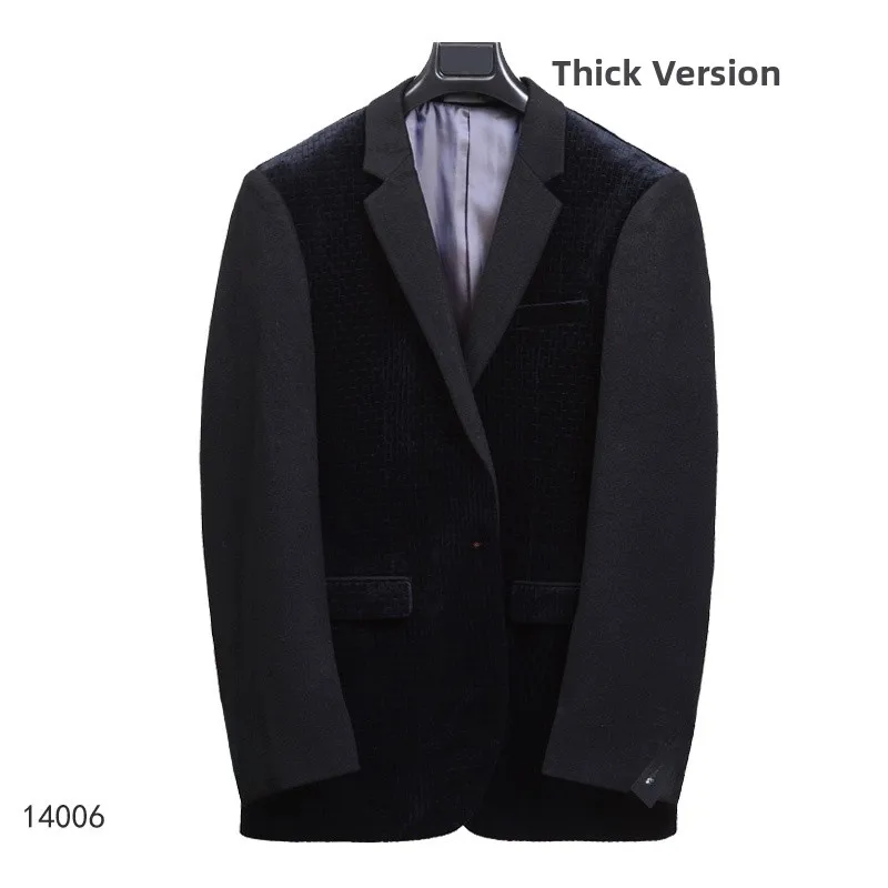 

Men's Woolen Casual Suit Thi Winter Bla Classic Single-breasted Button Busin Gentleman Sle Long Sve round Hem