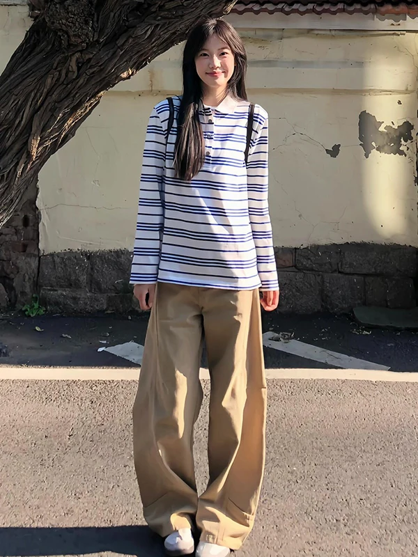 

Американские ретро-джинсы цвета хаки с широкими штанинами для женщин, осенне-зимние, с высокой талией, свободного прямого кроя, длинные брюки для повседневной носки