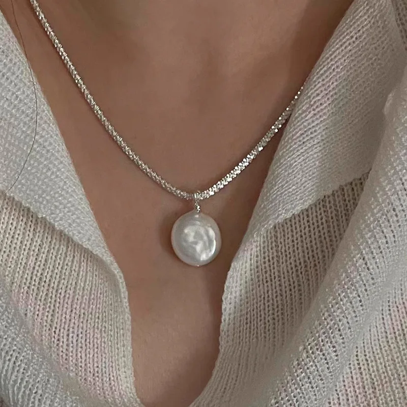 PANJBJ 925 Sterling Silber Unregelmäßige Shell Halskette für Frauen Minimalismus Mode Design Trend Süße Schmuck Geschenk Dropshipping – Detail 7
