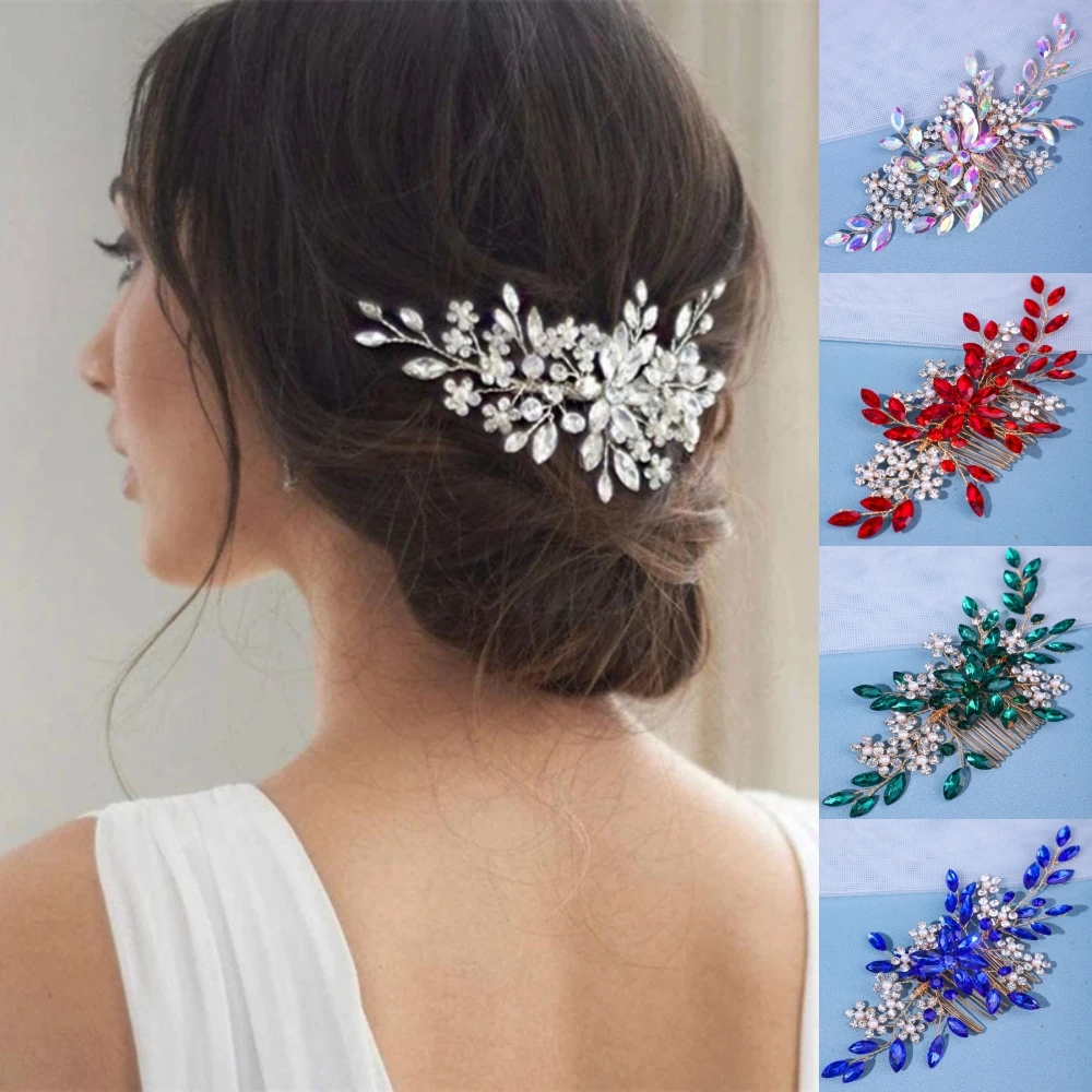 Luxury Crystal Hair Comb Hairpin For Women Bride Rhinestone Flower Hair Comb Pin Bridal Wedding Hair Accessories Jewelry Comb