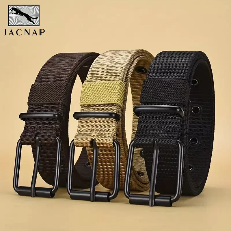 

Men's Belt Pin Buckle Leather Outdoor Sports Porous Canvas Belt Women's Trendy Jeans Travel Tactical Waist Belt for Men Women