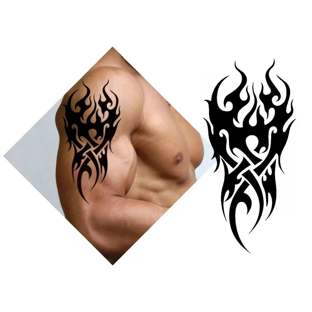 2pcs Tribal Totems Black Drgon Fire Fake Tattoos Waterproof Water Transfer Temporary Stickersr Art  Temporary Tattoo