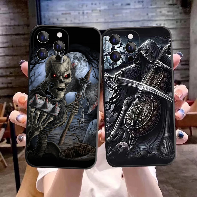 Grim Reaper Skull Skeleton Luxury Phone Cover For iPhone 11 12 13 14 15 16 Pro Max X XR XSMax 15 16 Plus Soft Silicone TPU Case