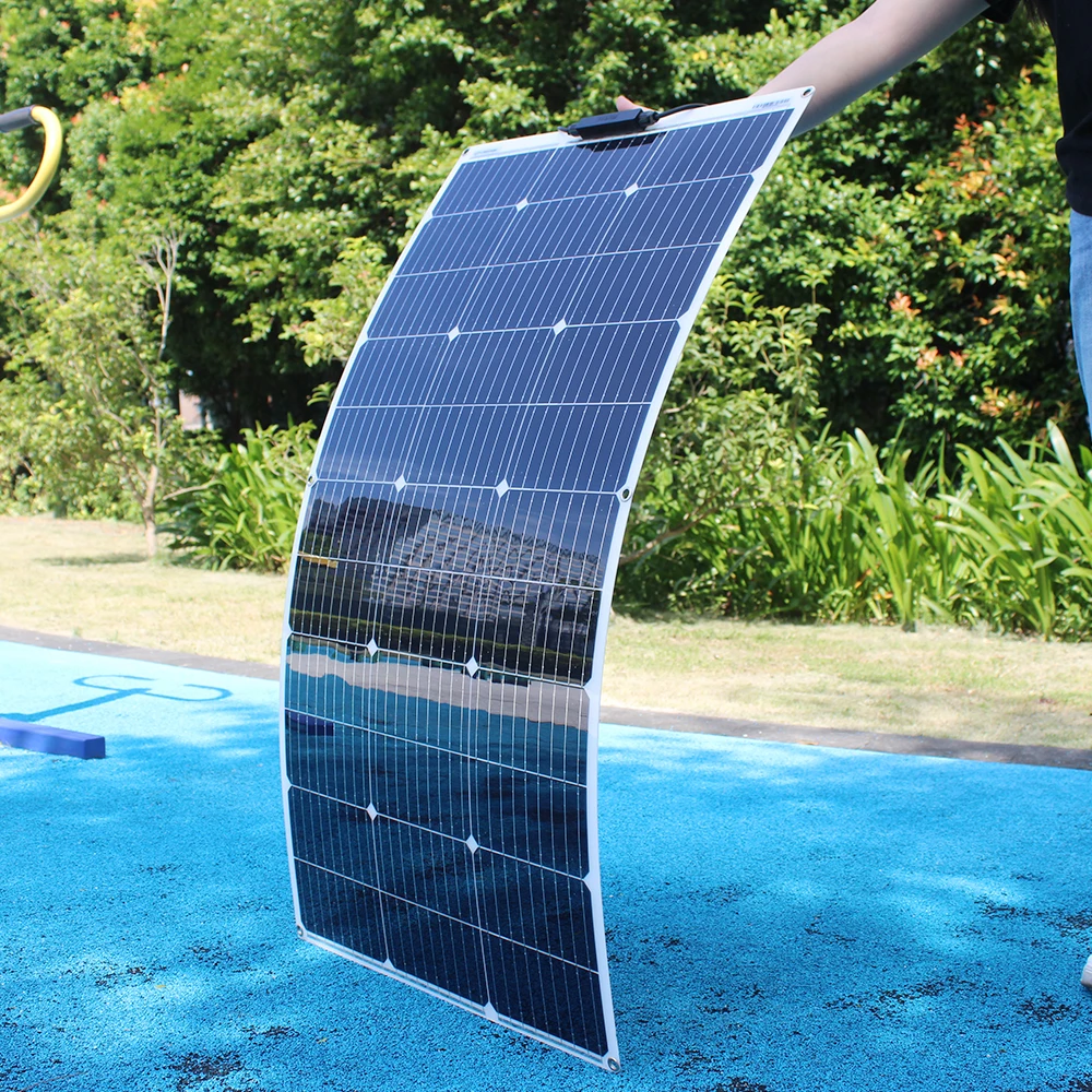 New Size 18V 100W Flexible Solar Panel 200W 300W Waterproof Monocrystalline Panel for Camping RV