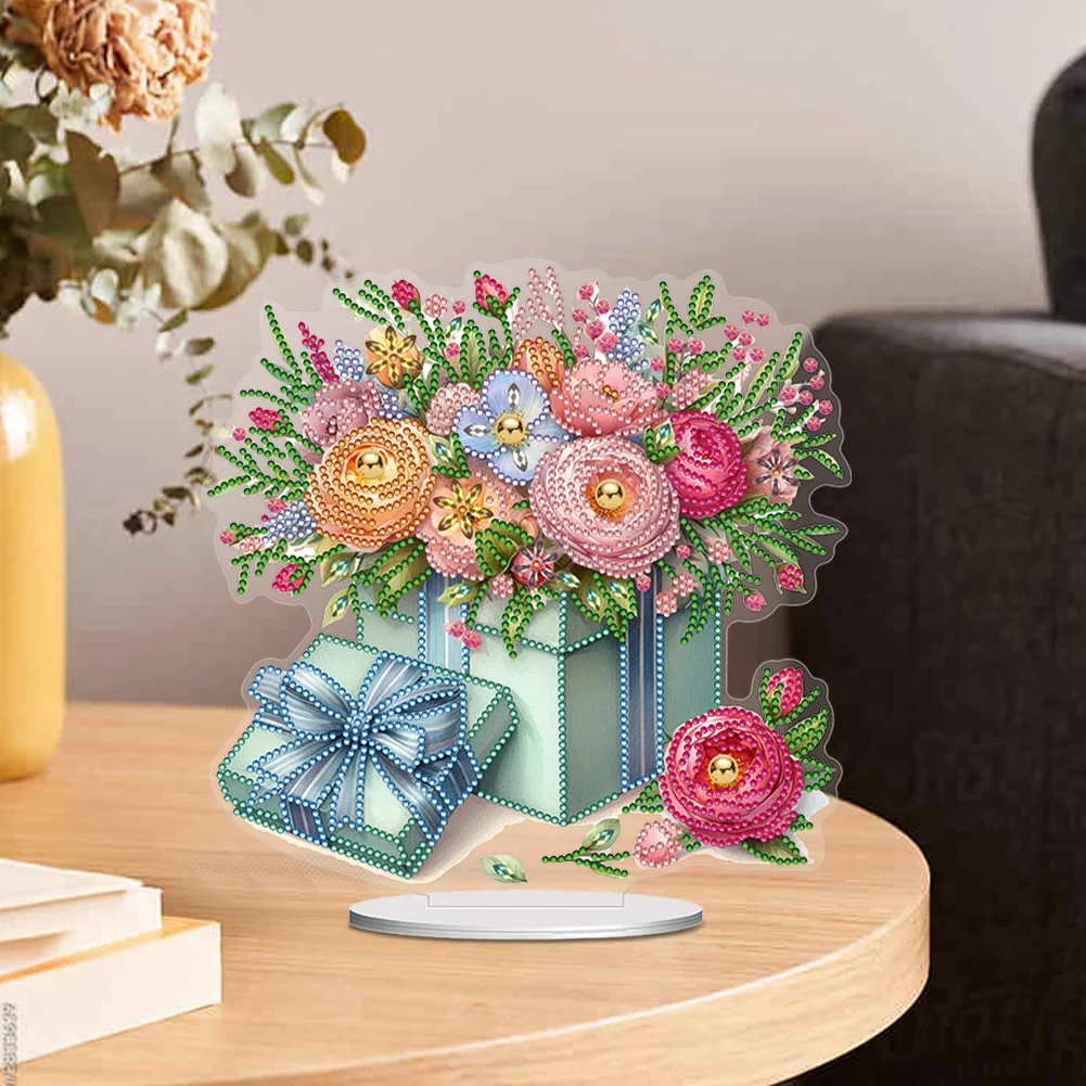 2D Flat Print Flower DIY Table Top Diamond Painting Ornament Kits 5D DIY Diamond Art Tabletop Decorations for Adults Beginner