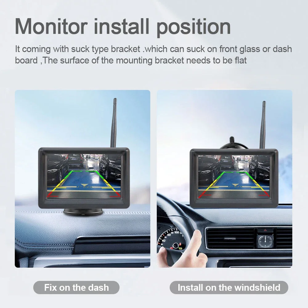 Car Mounted IPS Wireless 5-inch Display Rear View Reverse Camera Kit with Two HD Night Vision Fisheye Camera Options for DC9-36V