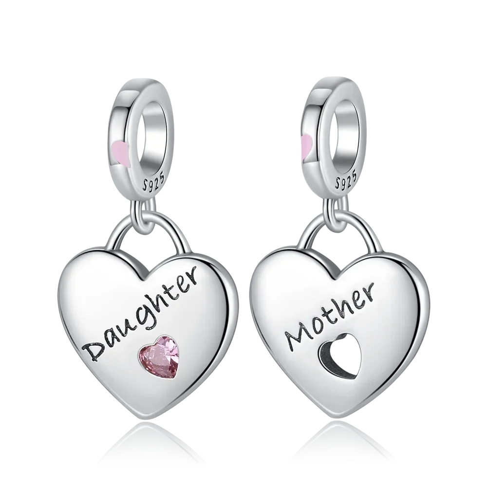 Beautiful 925 Sterling Silver Daughter & Mother\'s Love Double Charm Fit Pandora Bracelet Mother\'s Party Jewelry Accessories
