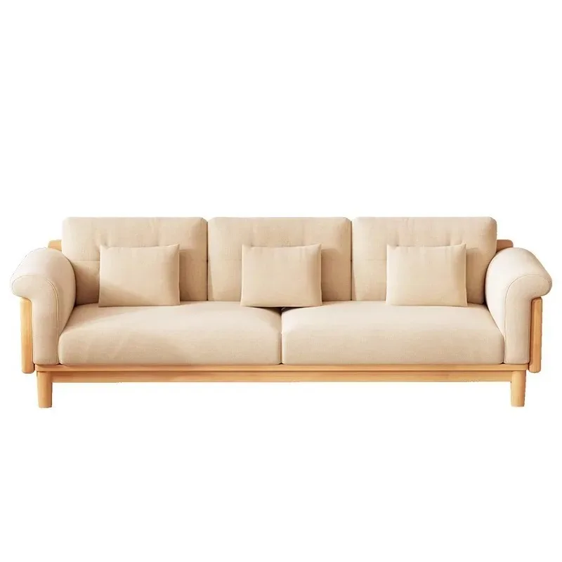 

Japanese cloud sofa, solid wood three-person log style living room cream style removable cloth sofa
