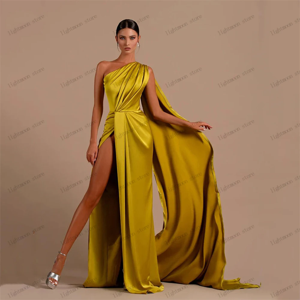 Simple Evening Dresses Satin Ball Gowns Sexy Prom Dress One Shoulder High Slit Robes For Formal Party Elegant Vestidos De Gala