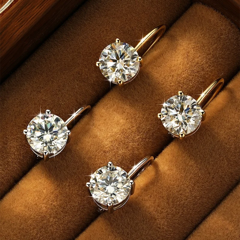 Rrjzz Solitaire 6,5 mm 8 mm Moissanit-Verlobungs-Clip-Ohrringe für Damen, 1 Karat, 2 Karat, Vier-Krallen-Ohrringe mit Hebelverschluss, Schmuckgeschenke – Detail 10