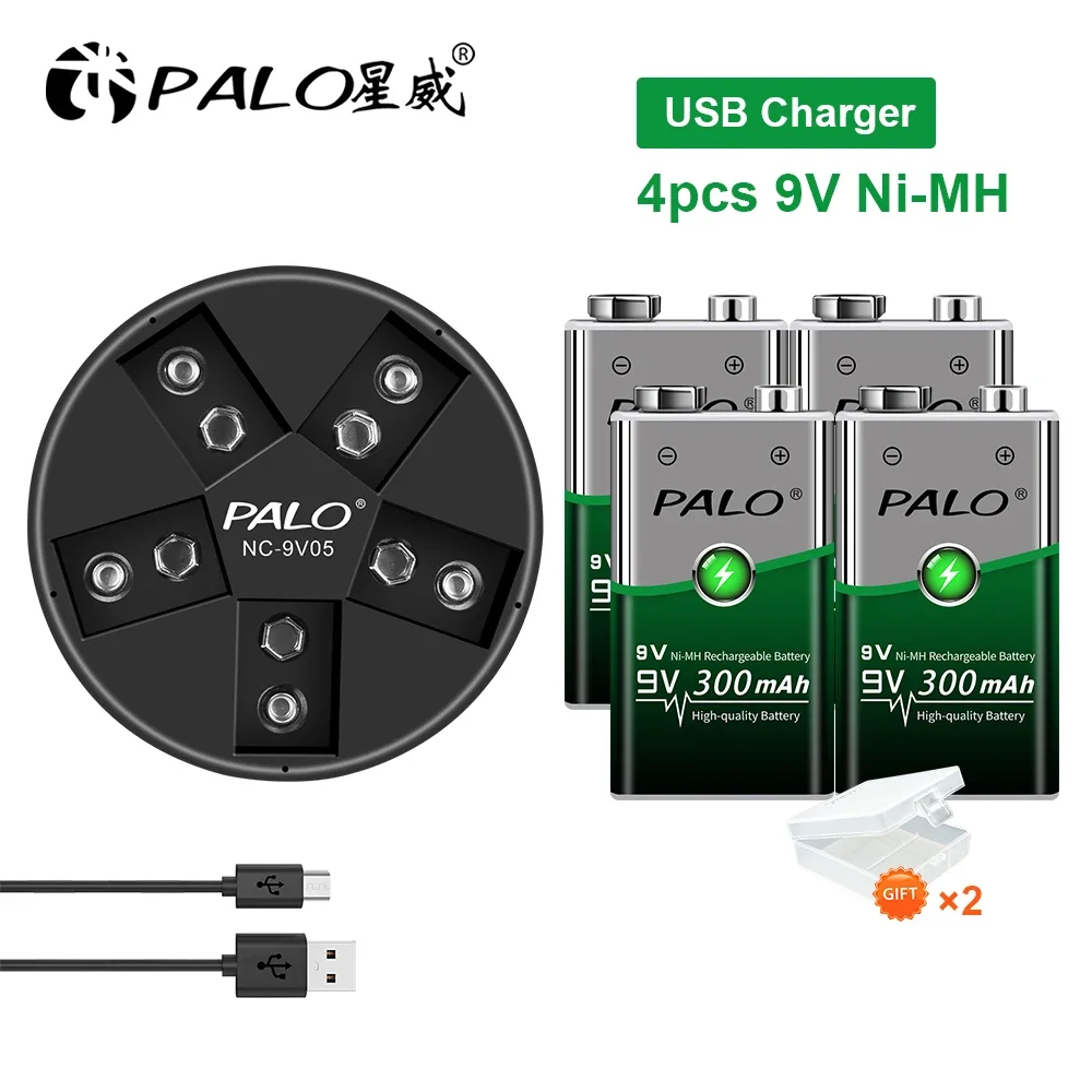 PALO 9V 6F22 Battery Ni-MH Rechargeable 9 Volts Batteria for Multimeter Microphone Guitar Metal Detector Smoke Alarm