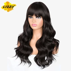 Long Wavy Hair Wigs For Women Synthetic Body Wave Wig With Bangs Natural Black Dark Brown Cosplay Party Heat Resistant Lizzy