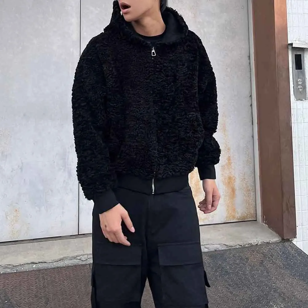 

2025 Winter Men's Solid Color Long-Sleeved Hooded Jacket American Retro Fashion Trendy High Street Loose Casual Niche Men's Top