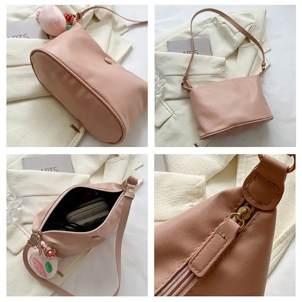 PU Leather Shoulder Bag Leisure with Pendant Large Capacity Underarm Bag Crossbody Bag Women Girls