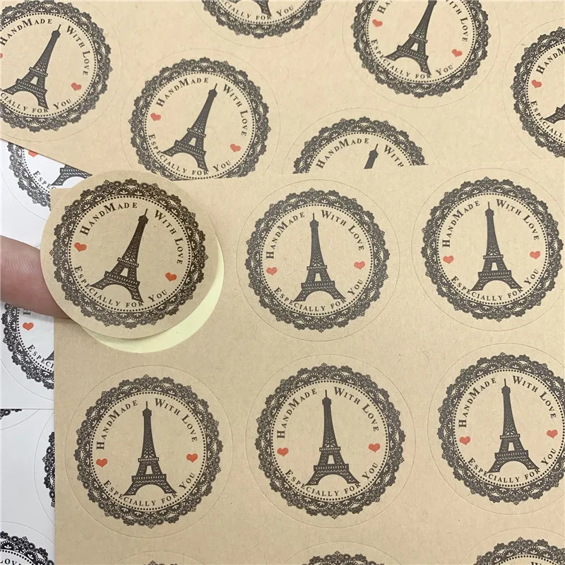 100pcs/lot tower design handmade with love Decorative Seal Sticker Label Gift Baking Sticker